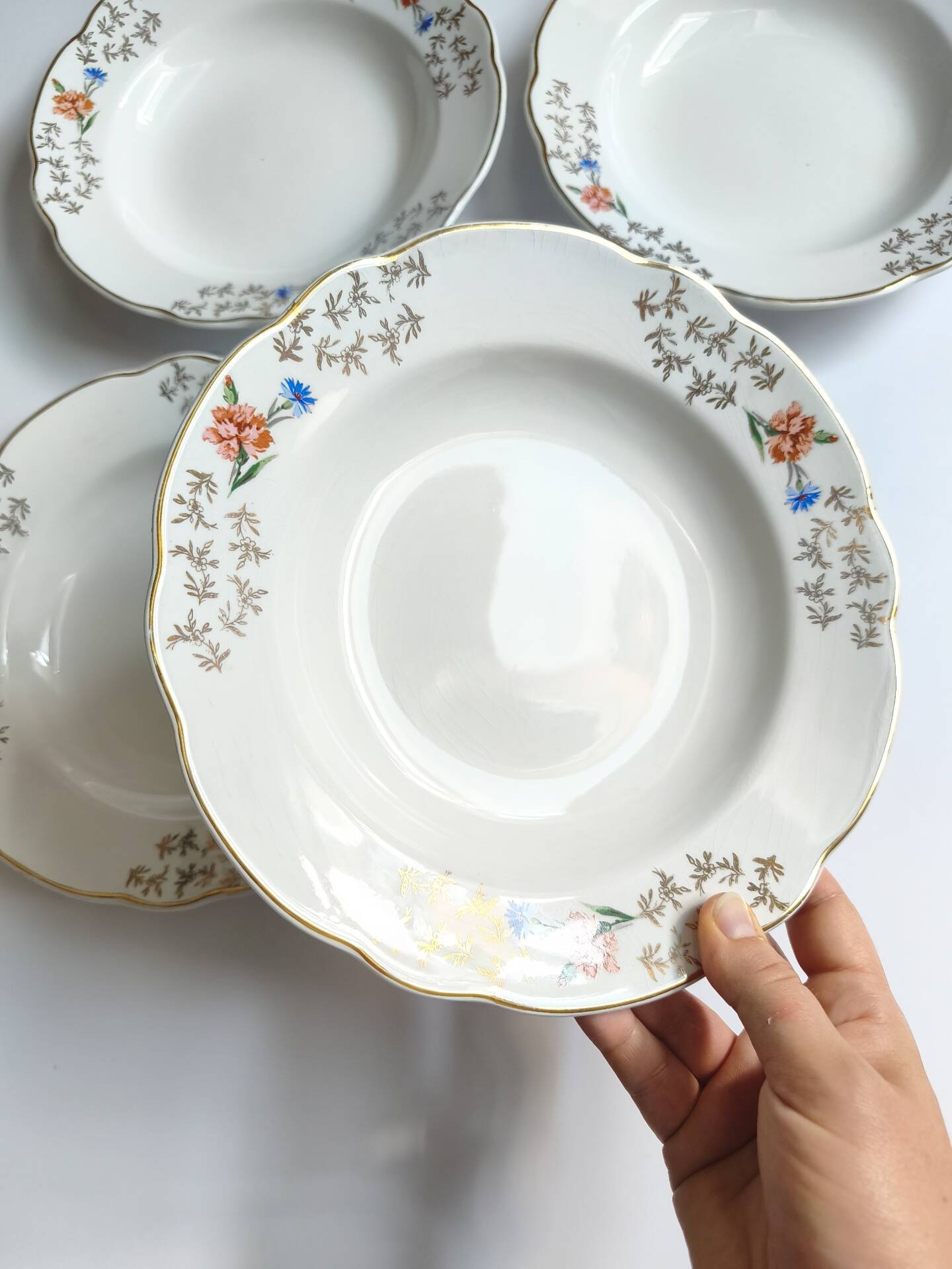 Lot de 4 assiettes creuses vintage Sarreguemines modèle Béarn fleurs