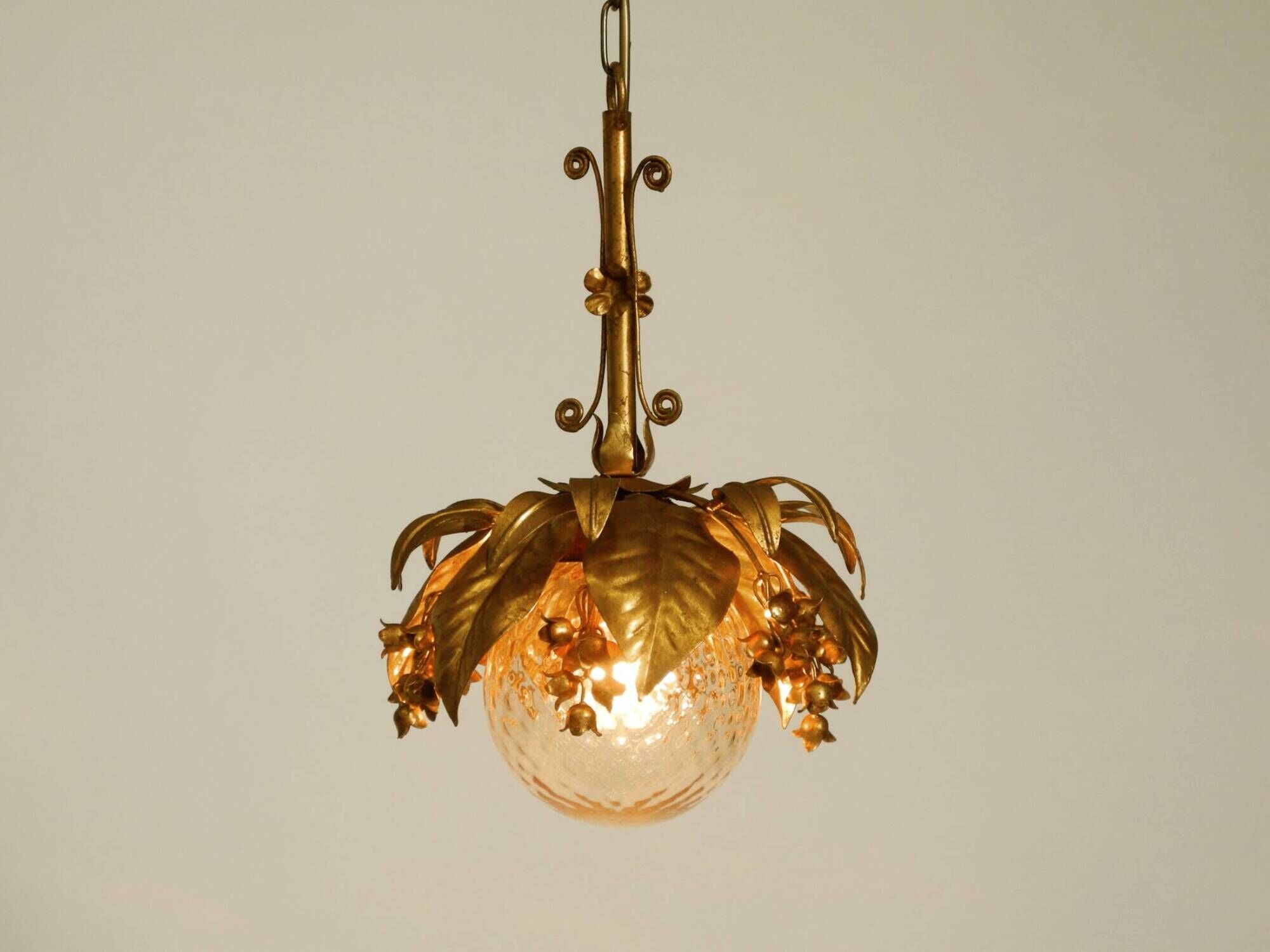 1970s gold-plated metal pendant lamp with a glass sphere by Hans Kögl