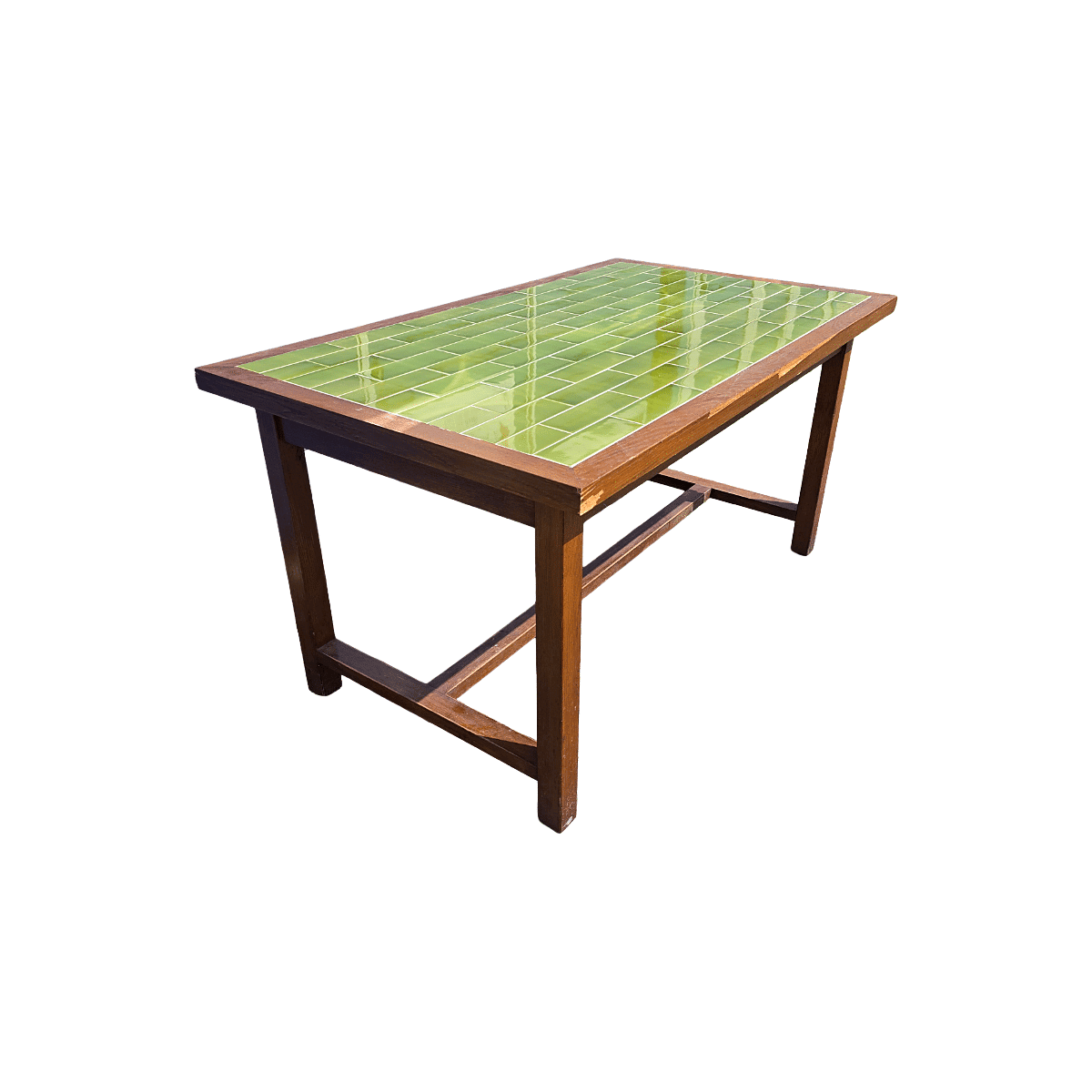 Vintage French dining table with green tiles, 1950s/60s.