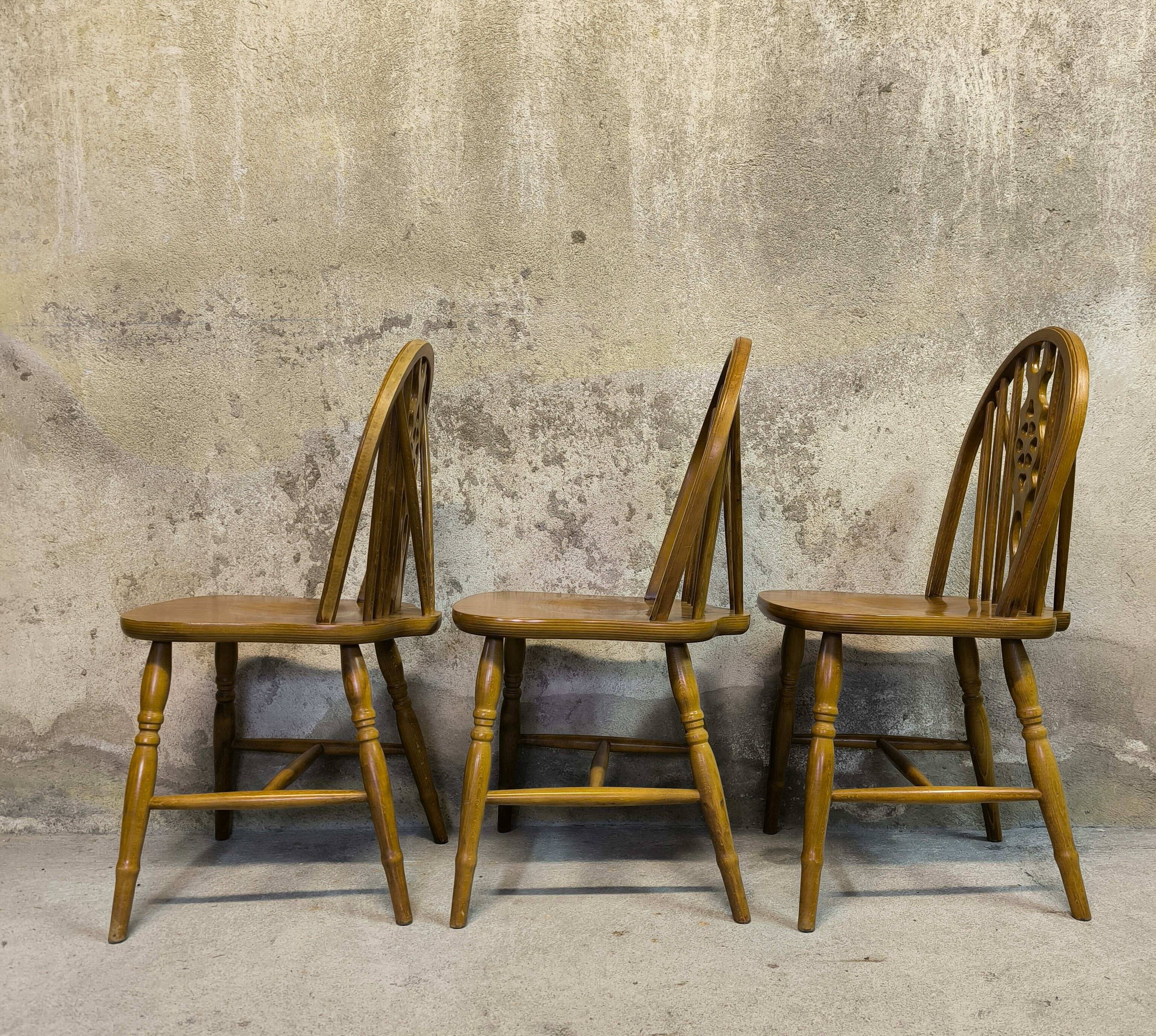 3 vintage Windsor wheelback chairs