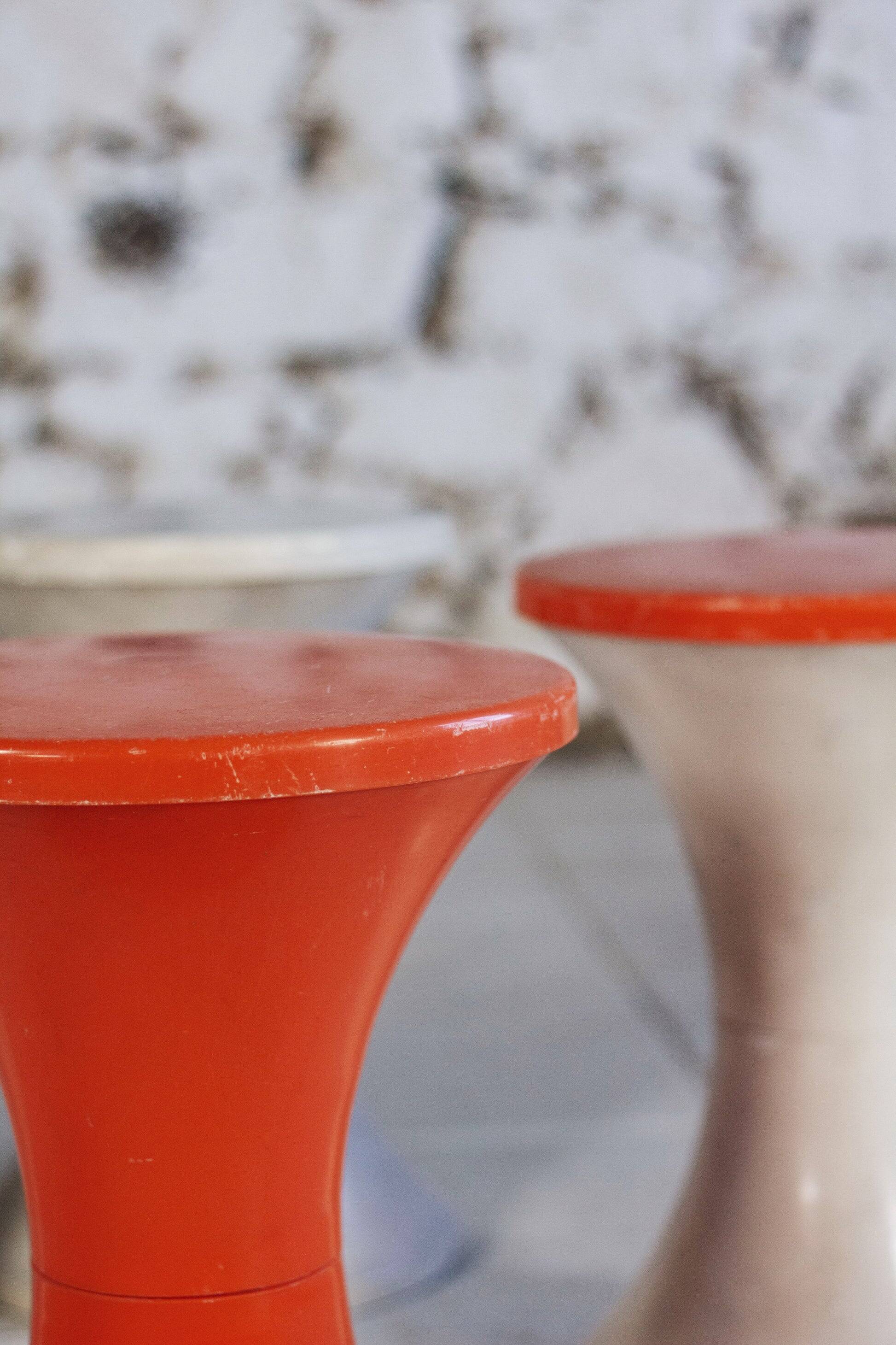 White and dark orange Tam Tam stool by Henry Massonnet for Stamp, 1970.