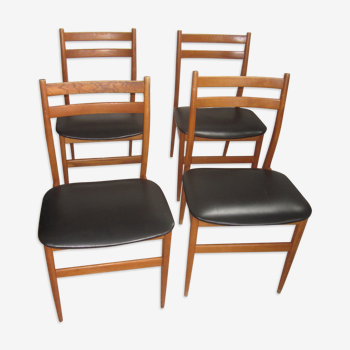 4 chaises scandinaves teck et skai 1960