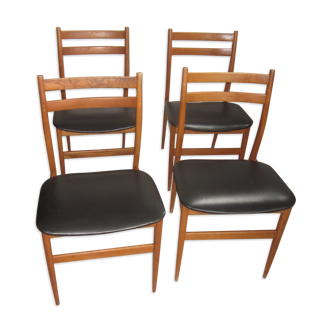 4 Scandinavian chairs teak and skai 1960