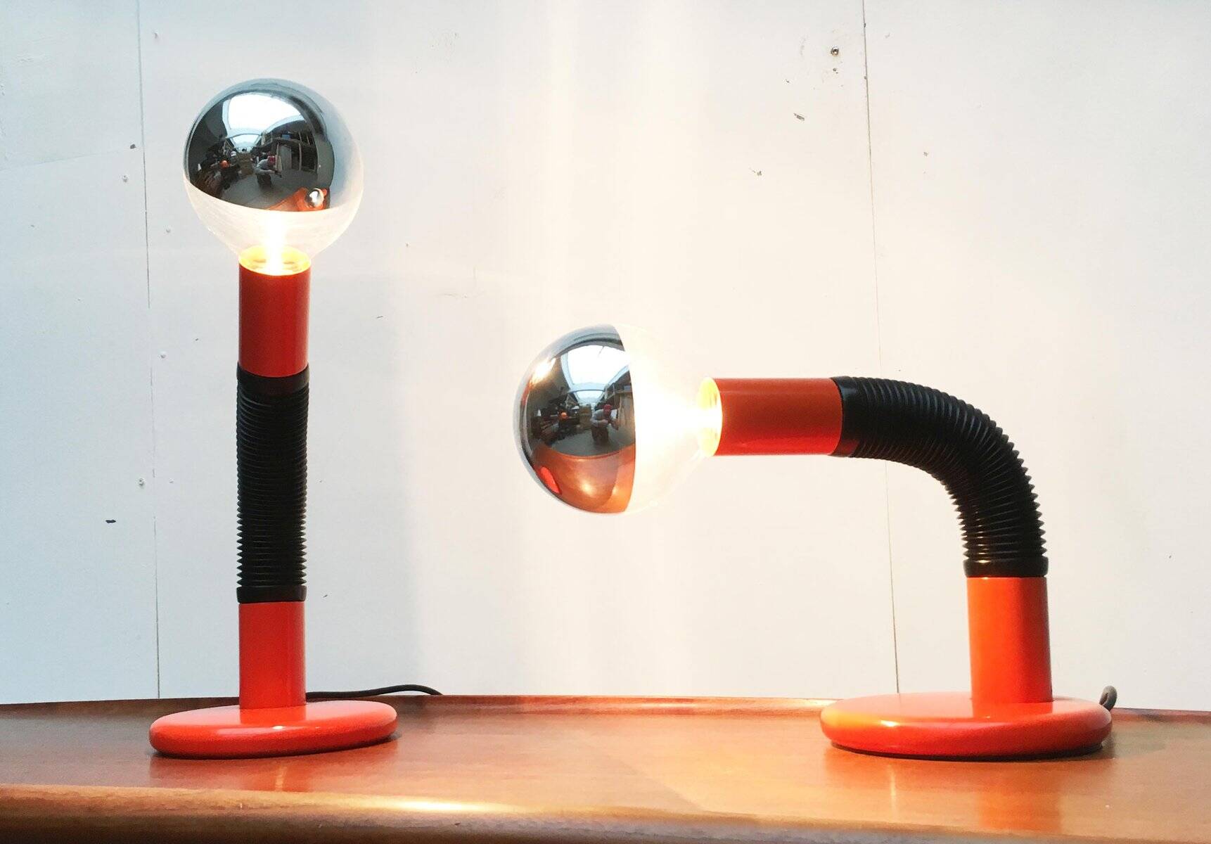 Vintage Italian table lamps Space Age by Bellini for Targetti, 1970s.