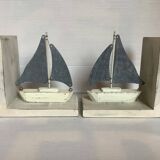 Pair of metal and wood sailboat bookends