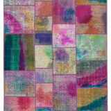 Handwoven Oriental Overdyed 168 cm x 245 cm Multicolor Patchwork Carpet