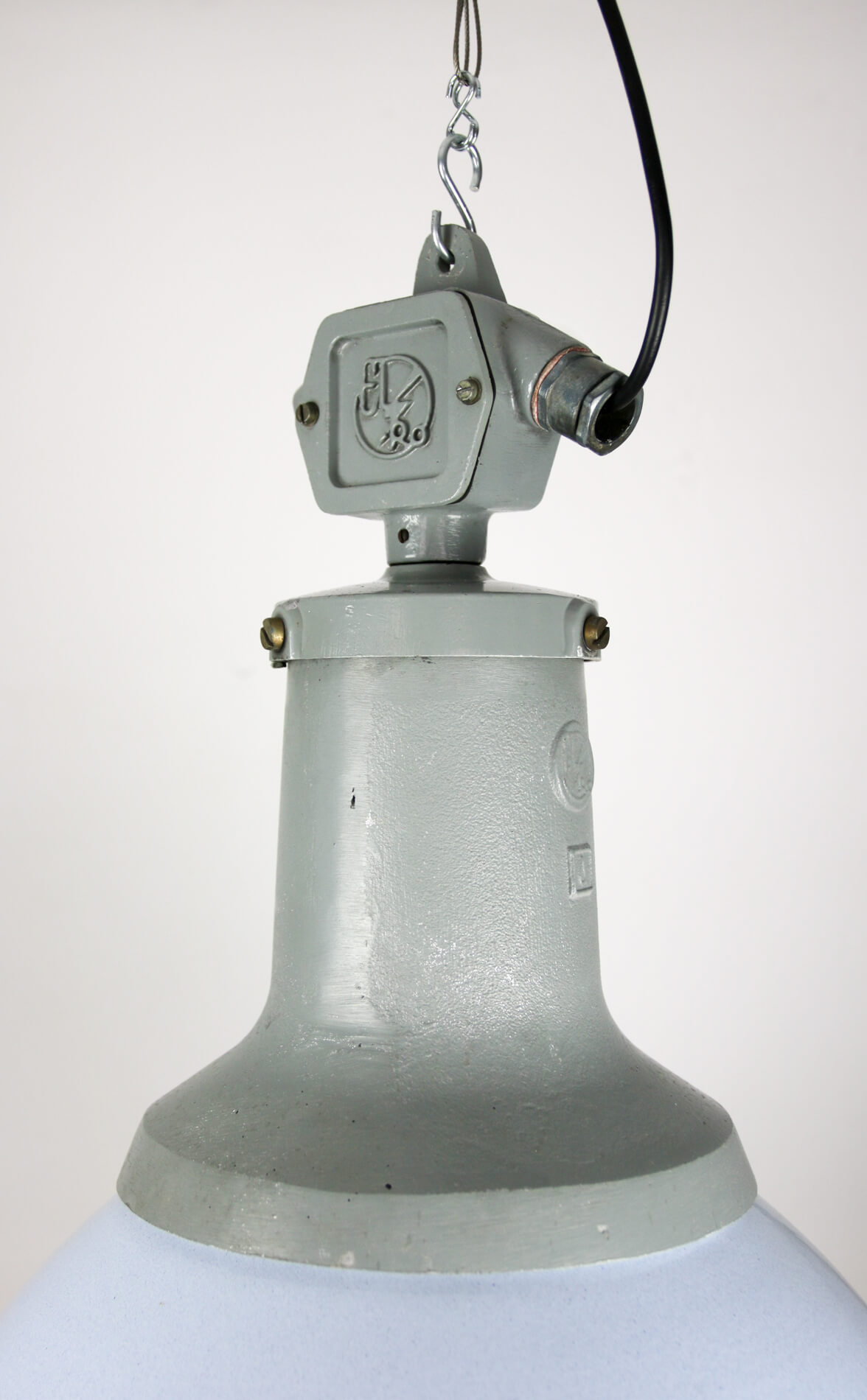 Vintage light blue enamel industrial factory pendant light from ElKo, 1960s