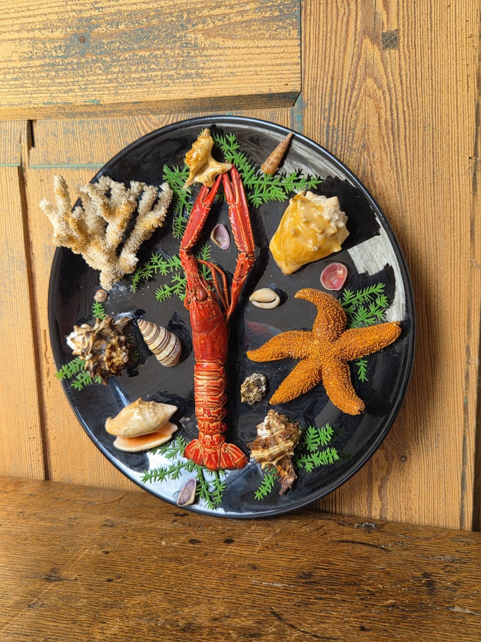 Unusual vintage wall plate seafood curiosity cabinet
