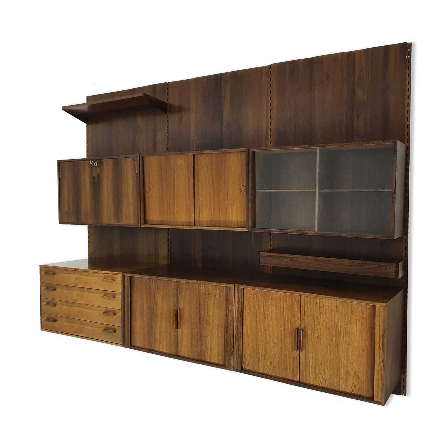 Bibliothèque murale en palissandre par Kai Kristiansen pour Feldballes Mobelfabrik, Danemark années 1950