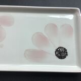 Gien earthenware cake dish, pink flower decoration, 1940s-50s