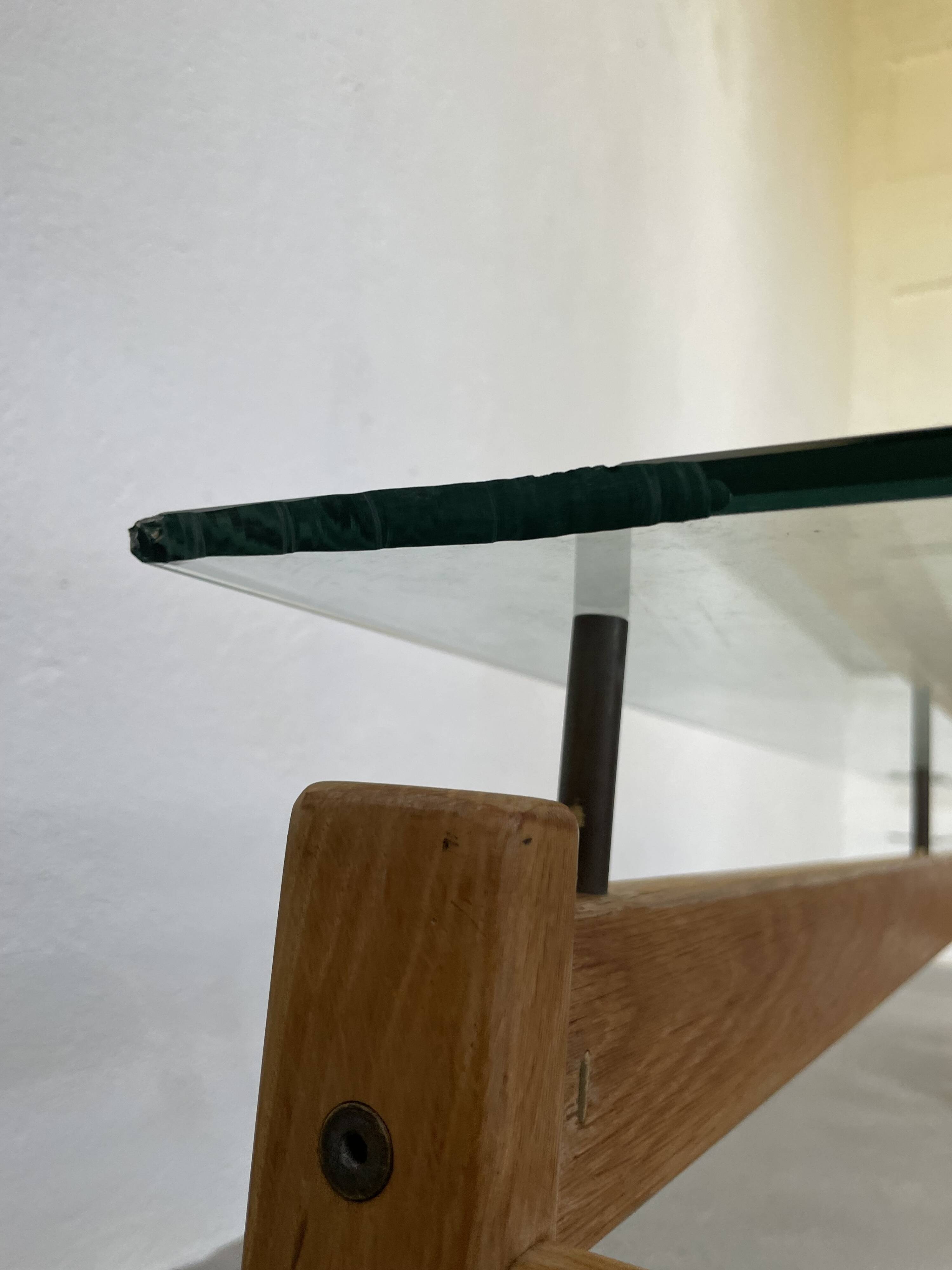 Table scandinave teck blond et verre 60