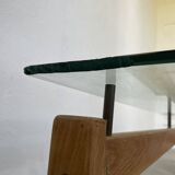 Scandinavian table blond teak and glass 60