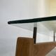Table scandinave teck blond et verre 60