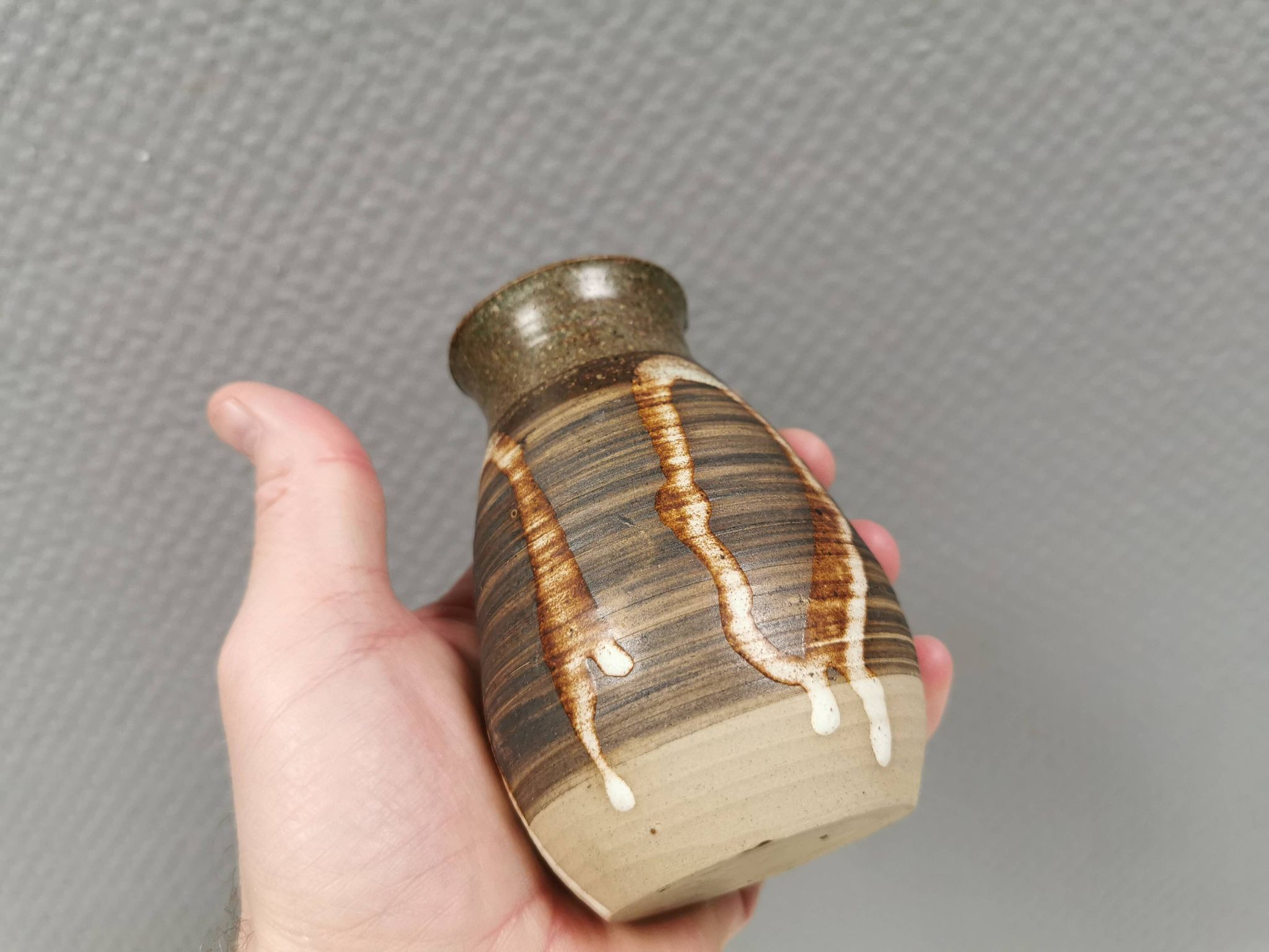 Small ceramic vase with "runny" glaze. Denmark 1980s.