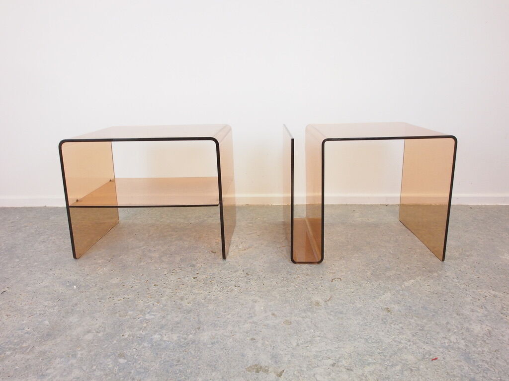 Pair of vintage smoked lucite perspex side tables
