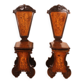 pair of stools in walnut and marquetry - 19th century