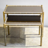 Pair of brassed coffee tables bamboo vintage 1970'
