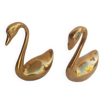 Pair of brass swans