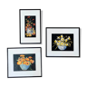 Set of 3 Still Life Paintings Early 20th Century Black Frames