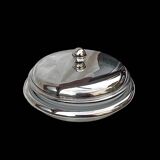 Plat de service couvert en métal argenté et porcelaine Ginori, Italie années 50-60