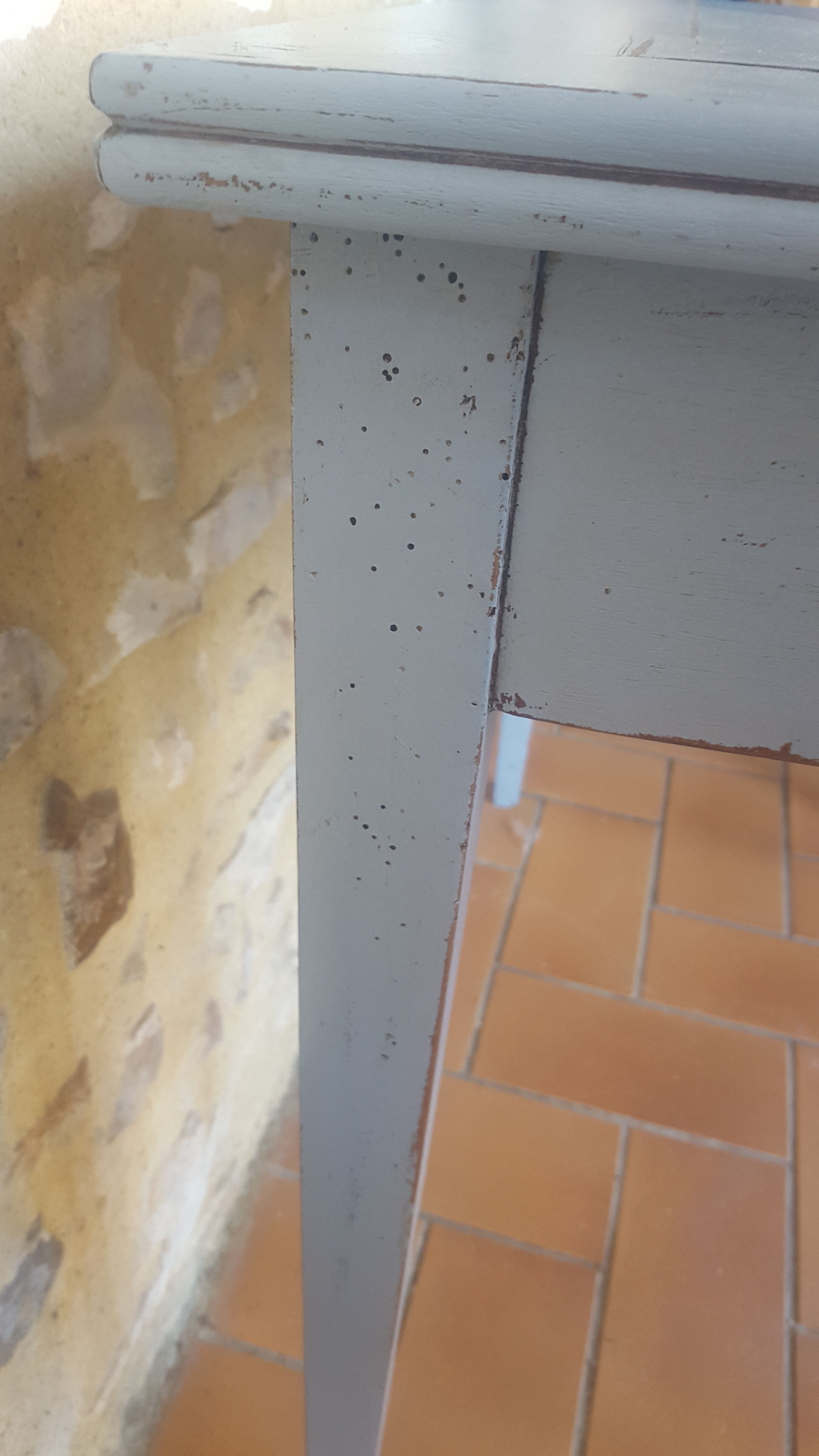 Small sky blue patina farm table