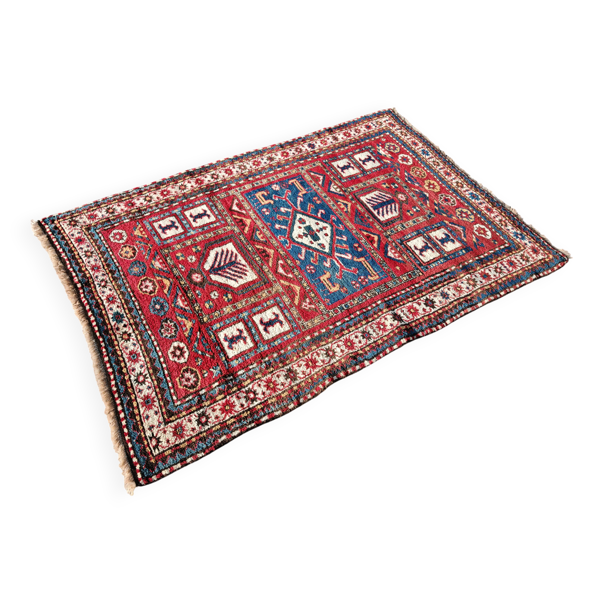 Antique Caucasian Karabakh carpet in 100% wool, late 19th century.