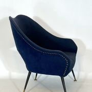 Vintage Italian blue fabric and brass armchair from 50s