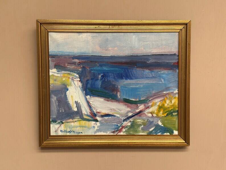 Original Swedish Oil on Canvas – “Coastal Landscape” by Arthur Y. Nilsson – Signed – Vintage & Framed