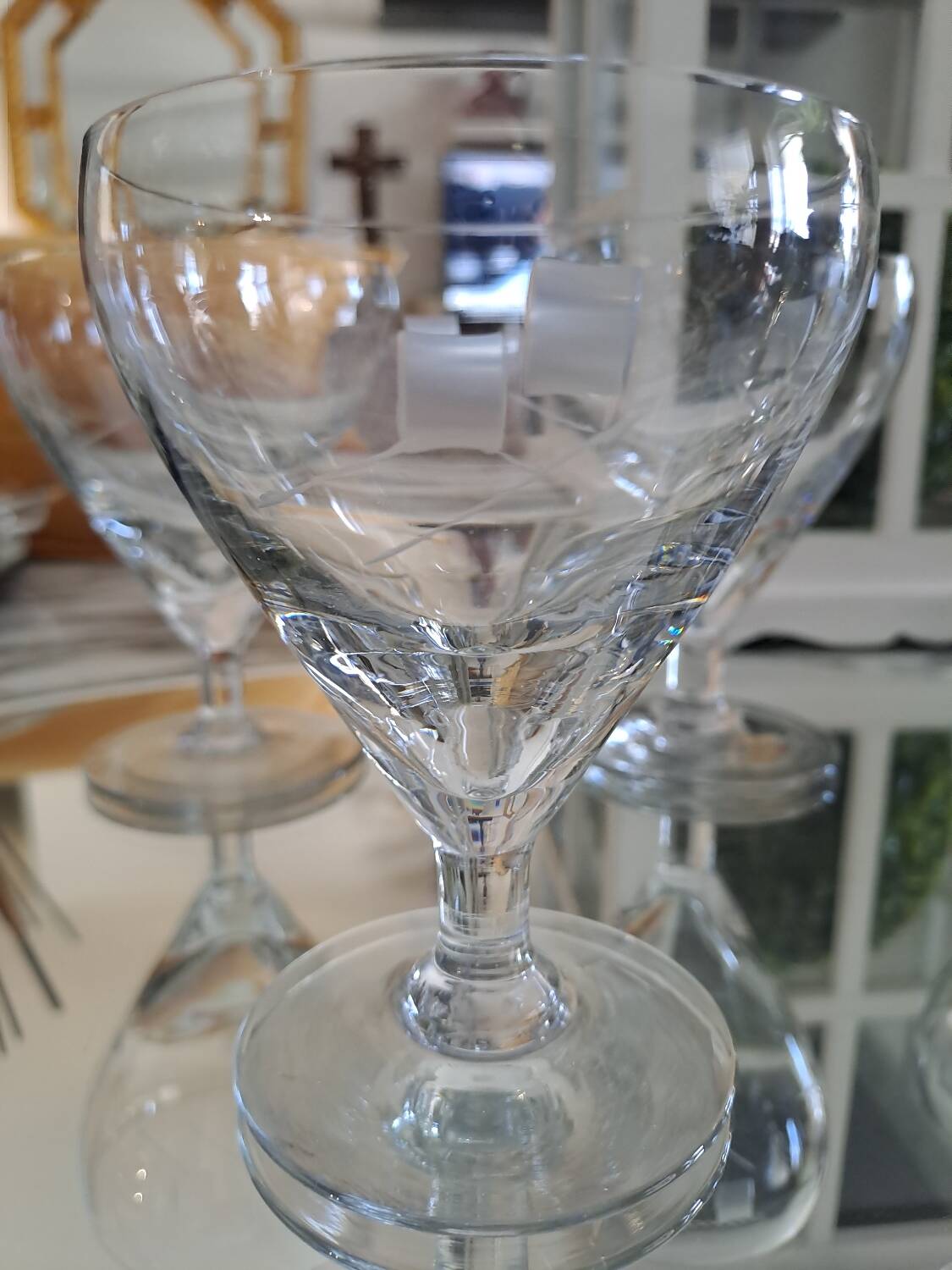 6 verres à vin gravés style bistro en verre soufflé