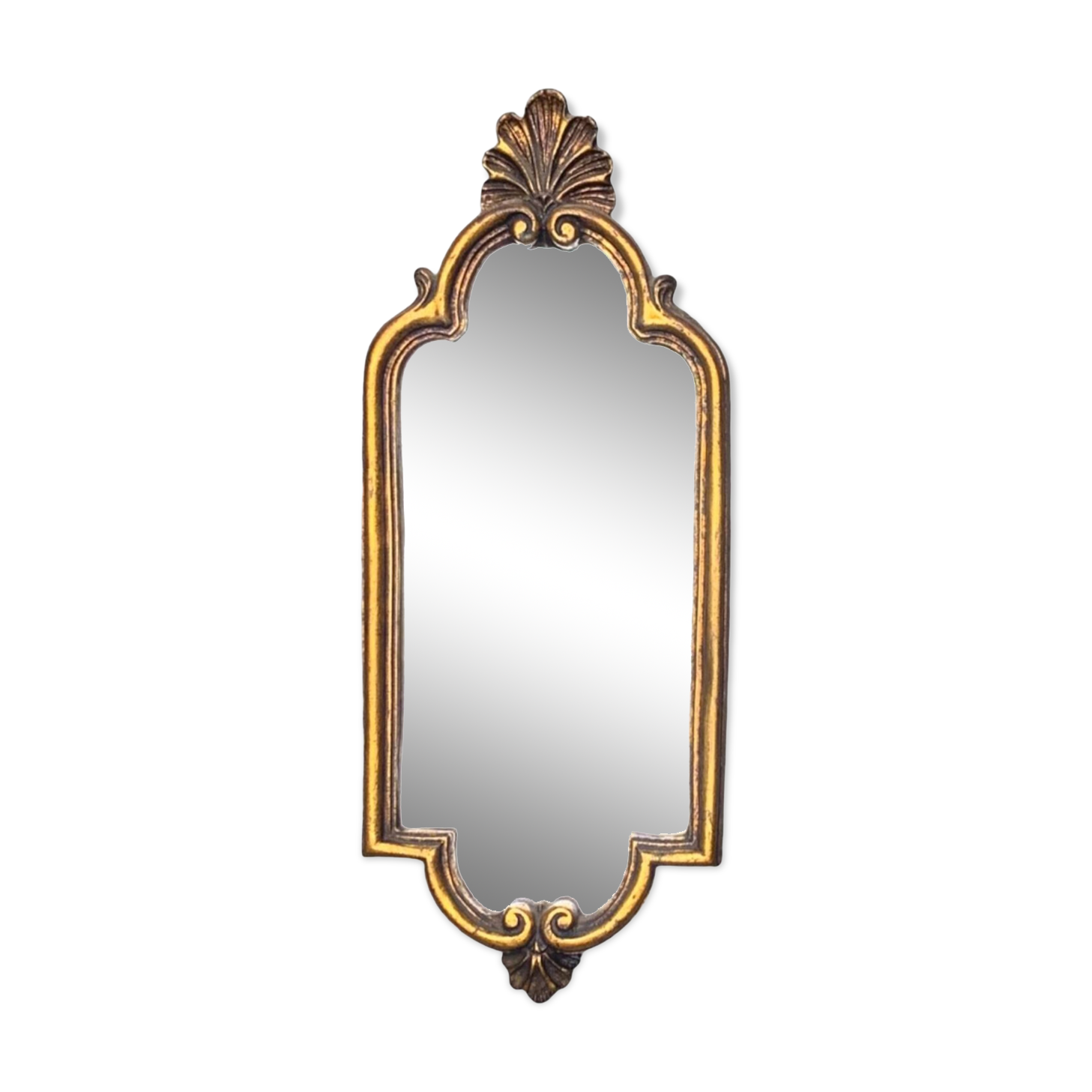 Old small wall mirror in golden resin