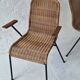 Pair of Swiss stackable rattan and iron dining elbow chairs, G Legler 1960s
