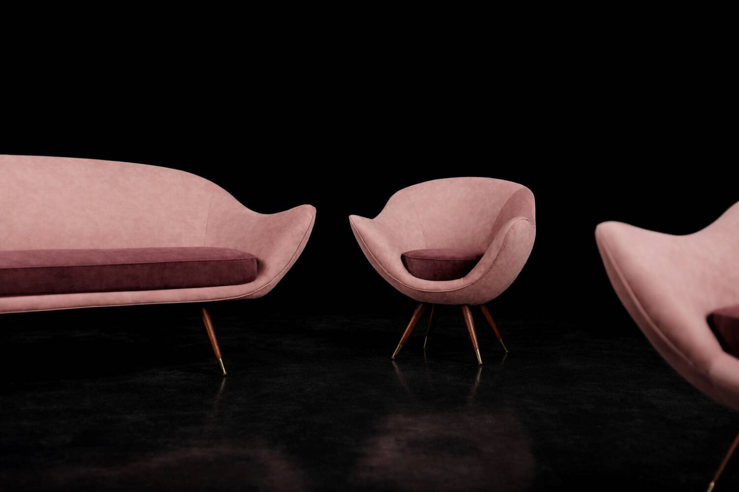 Vintage Mid-Century Space Age Velour Lounge Set from Paged, 1972, Set of 3