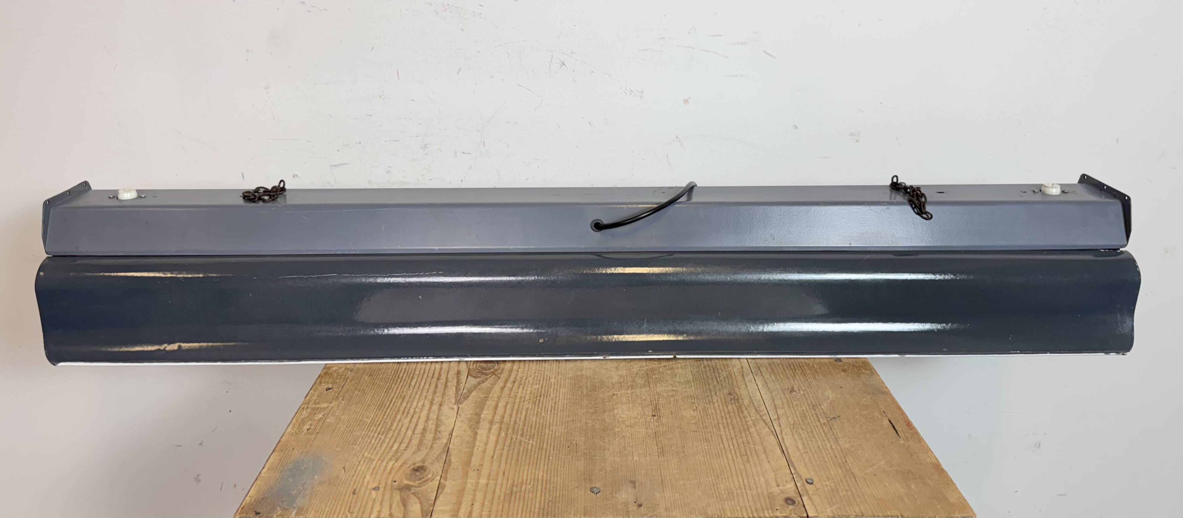 Grey Enamel Industrial Hanging Tube Light, 1960s