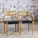 Pair of Scandinavian chairs in teak and faux leather, 1960.