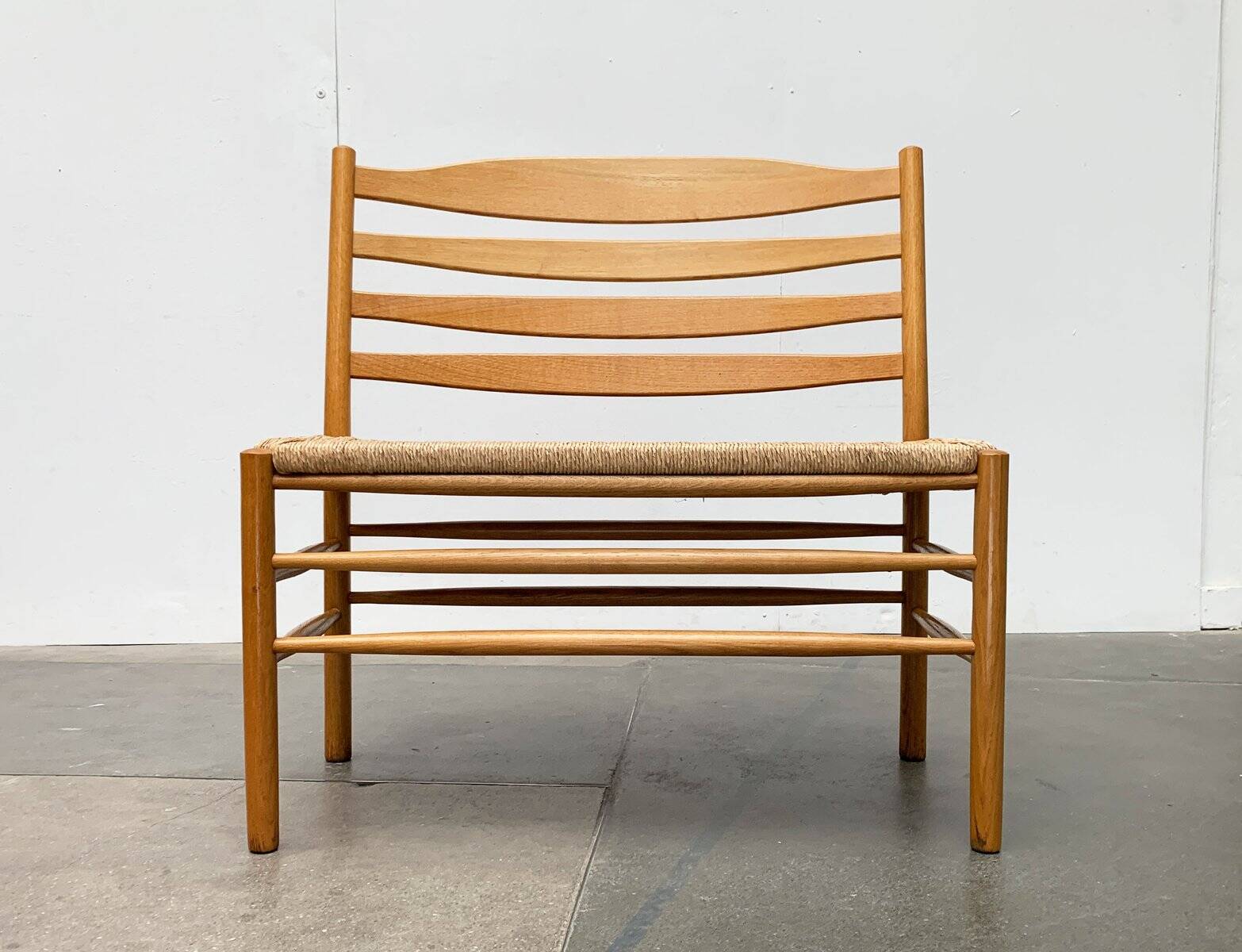 Scandinavian bench and chair set made of paper cord and oak from TS.