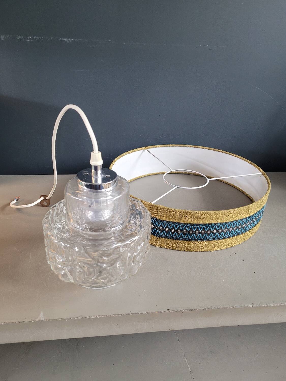 Vintage molded glass globe pendant light and shade