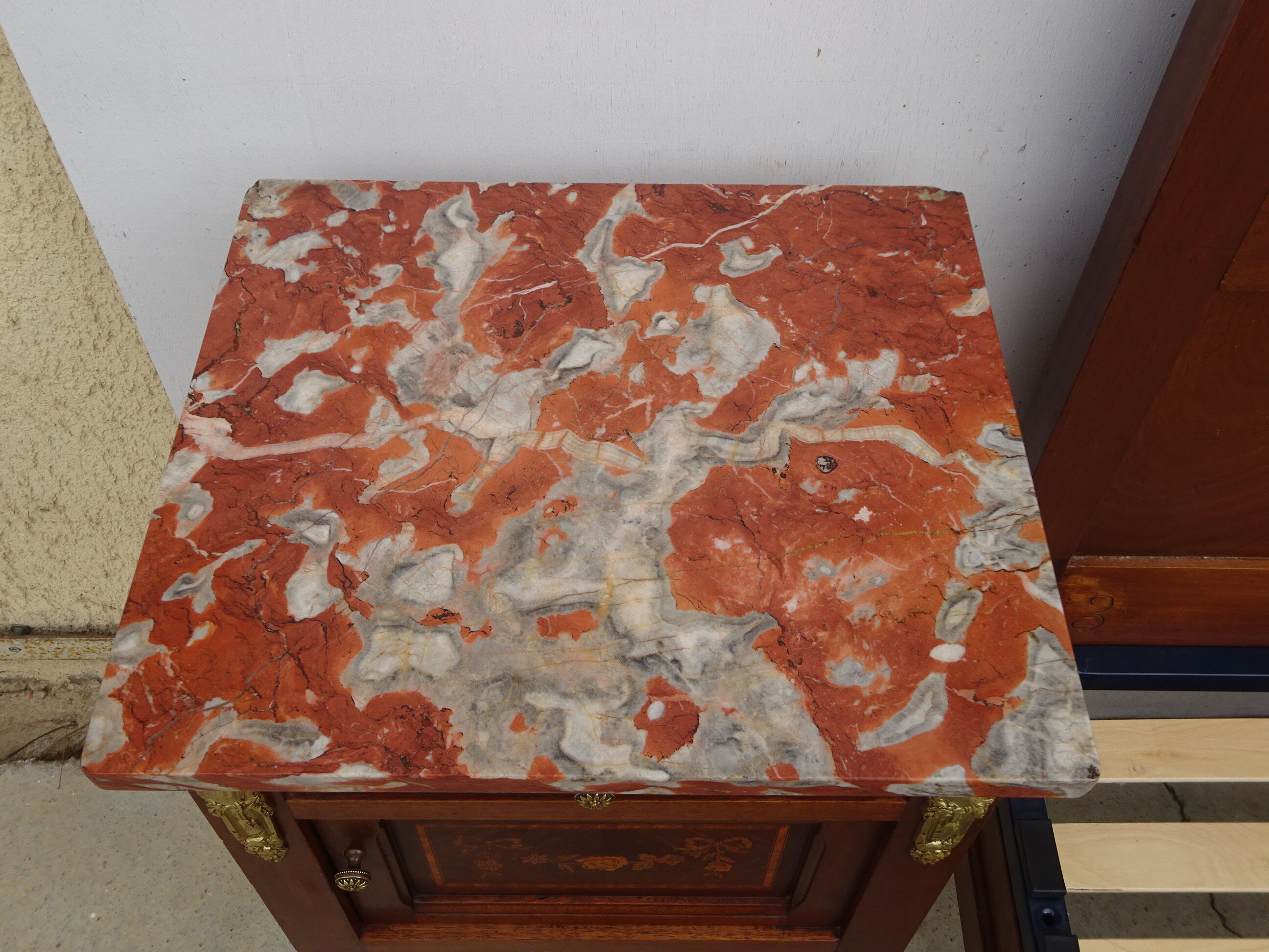 Mahogany bedside, marble incarnate of turquin, late nineteenth century