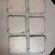 Set of 6 Space Age wall plaques, made of metal, geometric patterns.