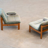 Pair of Scandinavian armchairs in teak and velvet, 1960
