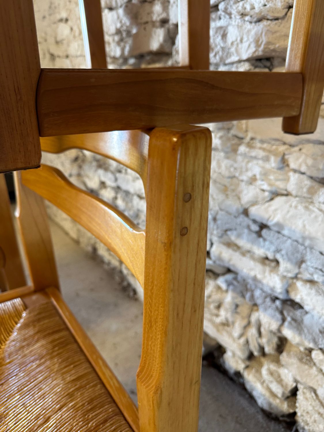 6 Regain House chairs - Elm and straw - 1980 - Vintage - Brutalist