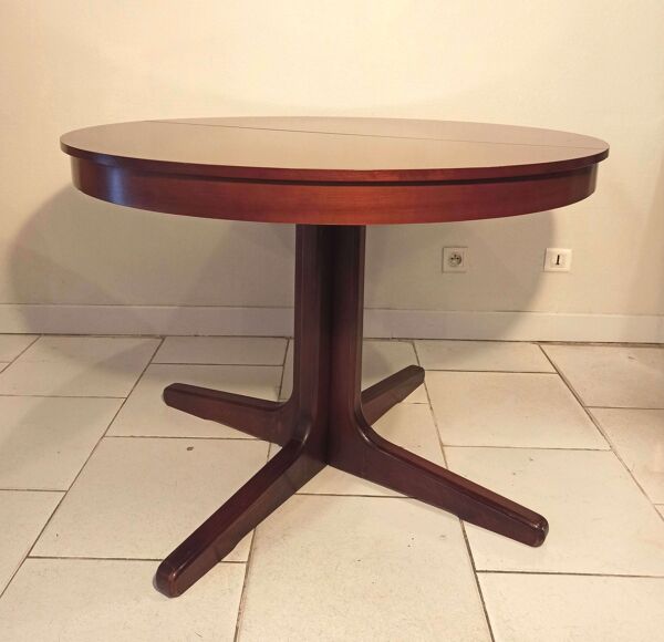 Table vintage ronde acajou piétement central