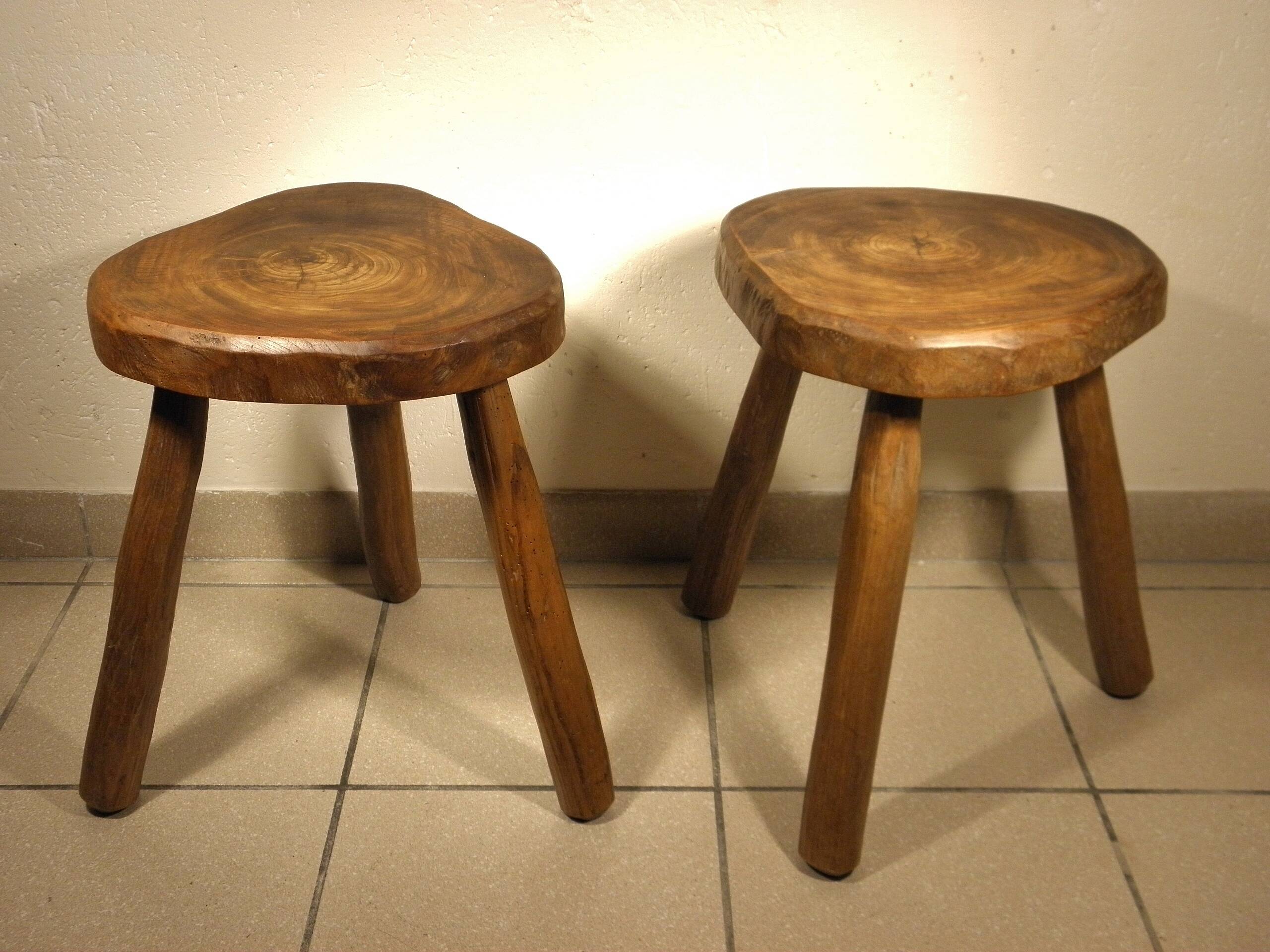 Pair of wooden tripod stools
