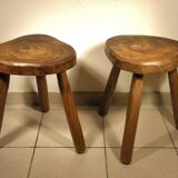 Pair of wooden tripod stools