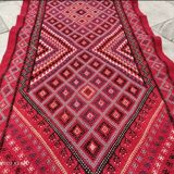 Handmade red corridor carpet in pure wool