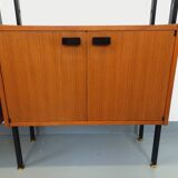 Vintage Italian double modular shelf bookcase in teak and metal