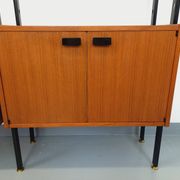 Vintage Italian double modular shelf bookcase in teak and metal