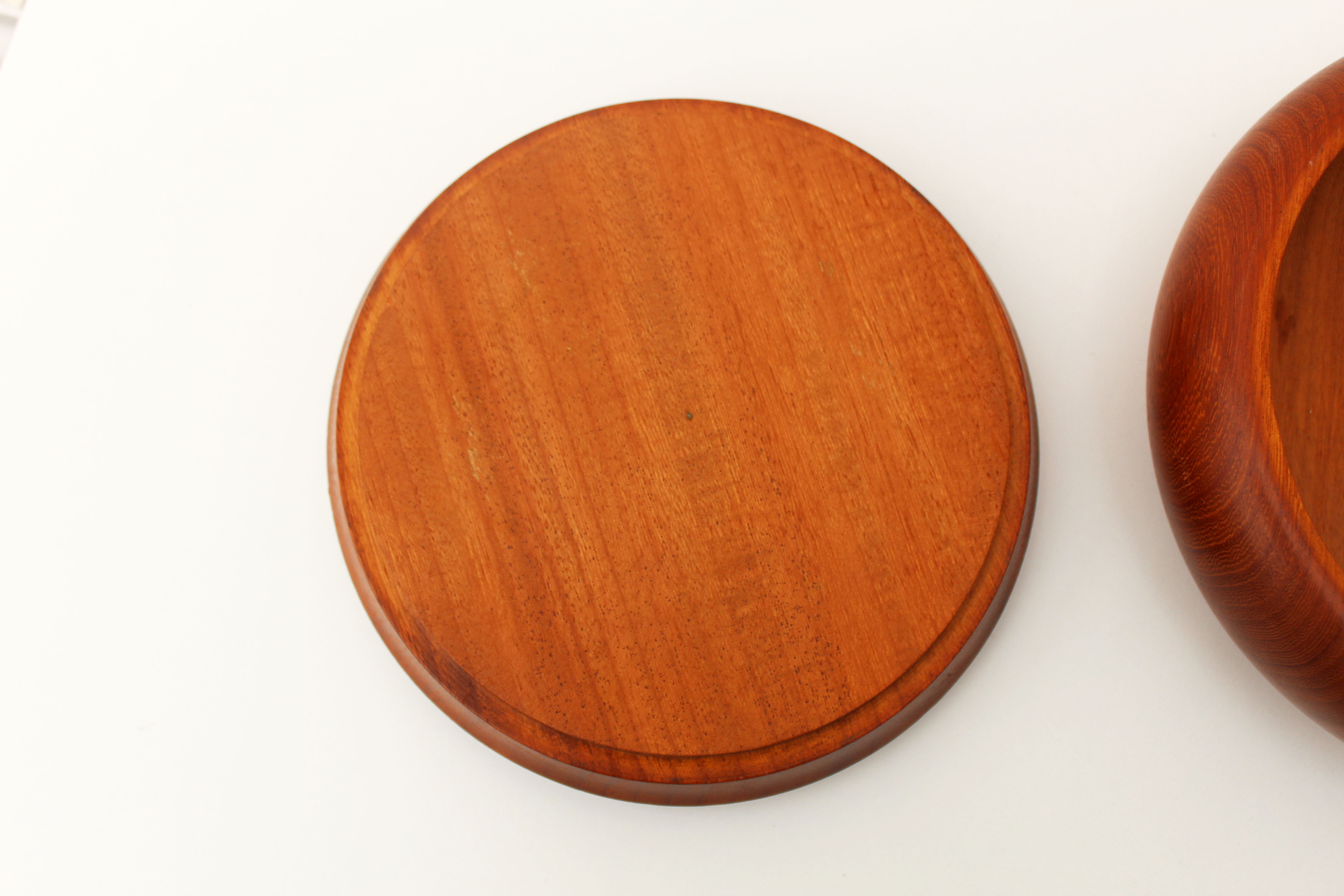 Vintage turned wood bowl with lid, trinket box with lid, Handmade