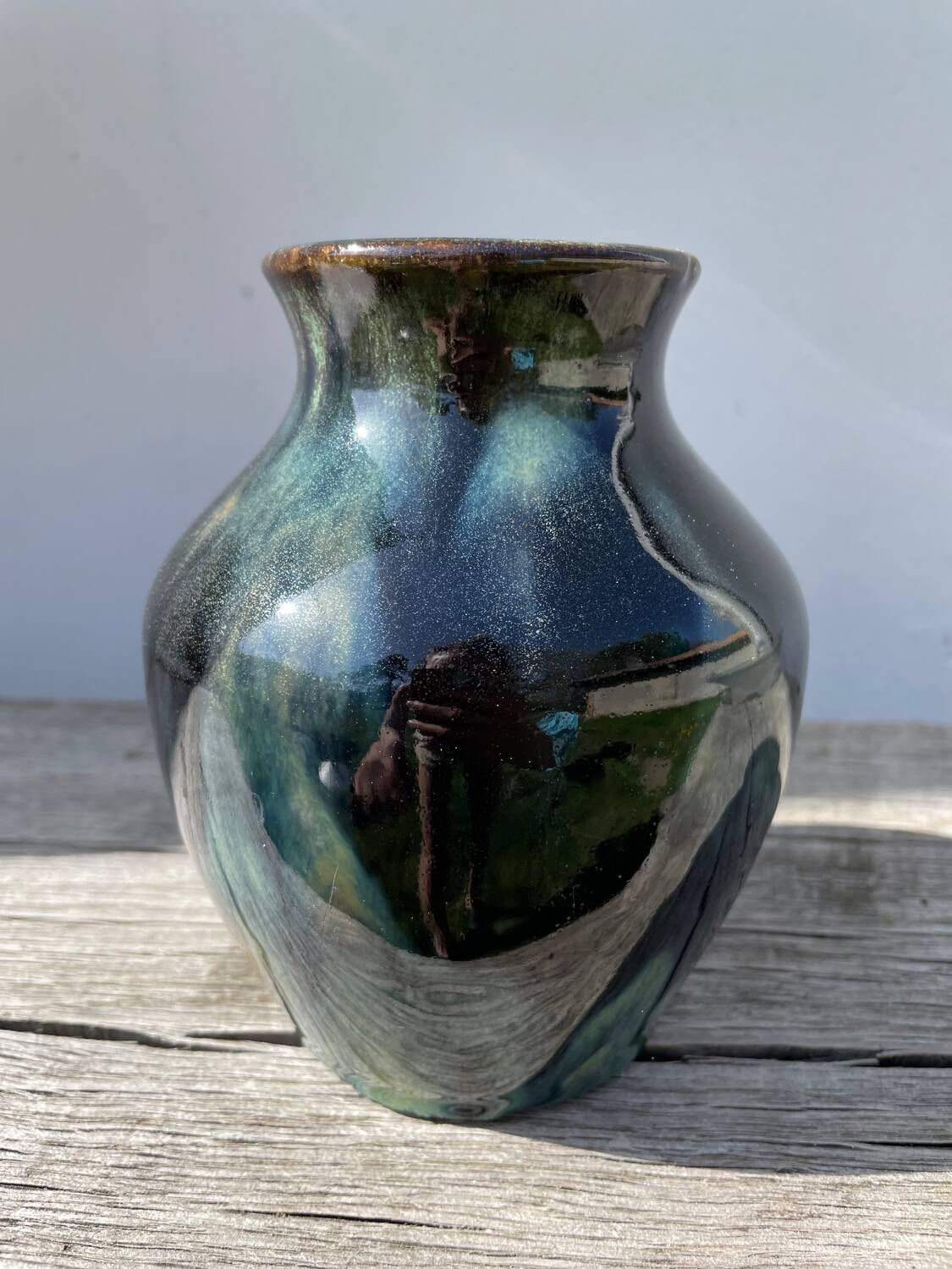 Signed ceramic flamed vase