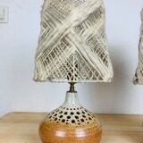 Pair of lamps sandstone lampshade wool workshop 7 suns by Bernadette Ver Eecke Scherrer