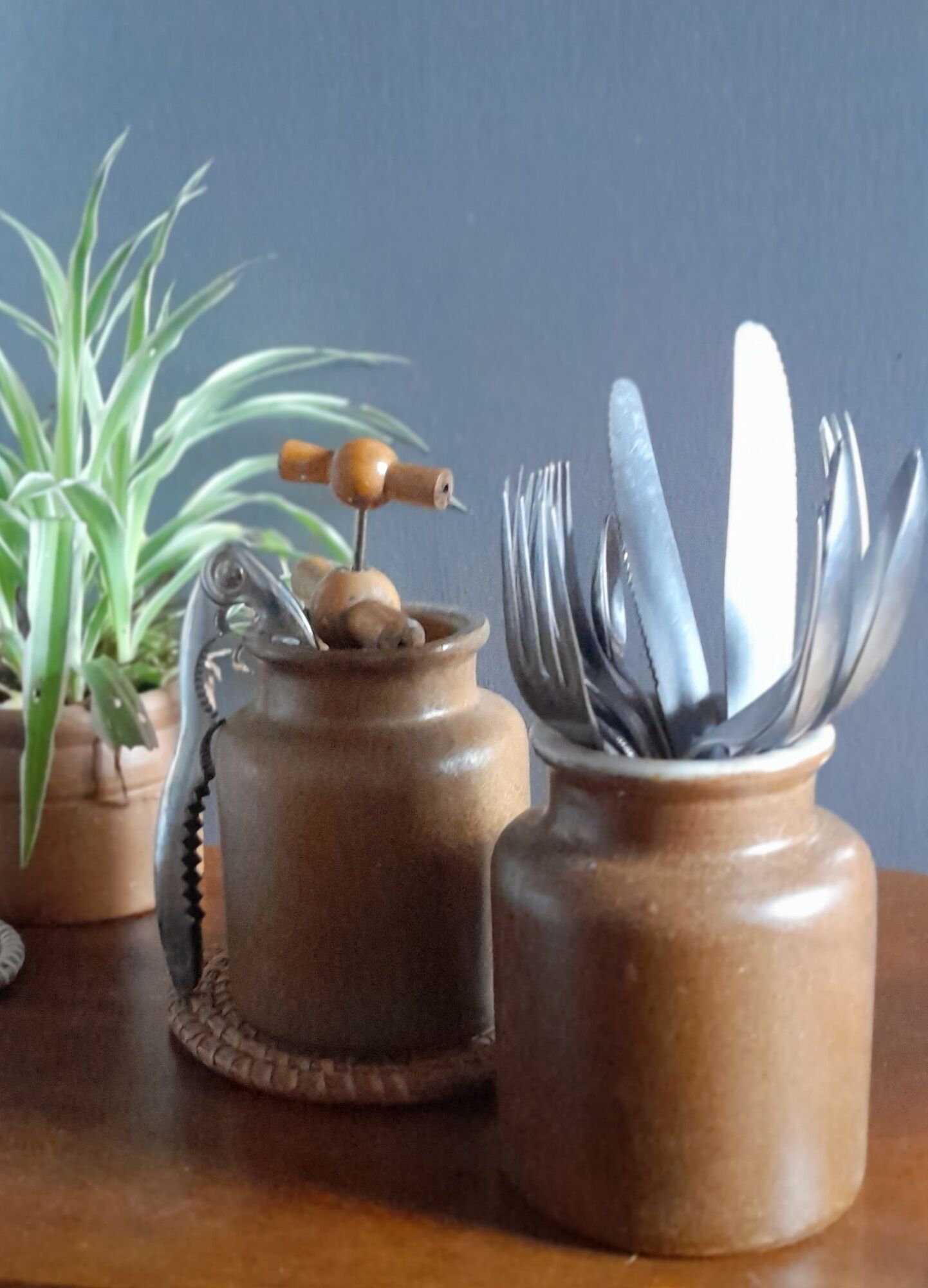 4 old stoneware mustard pots, lab Lagny, vintage France circa 1950/1960